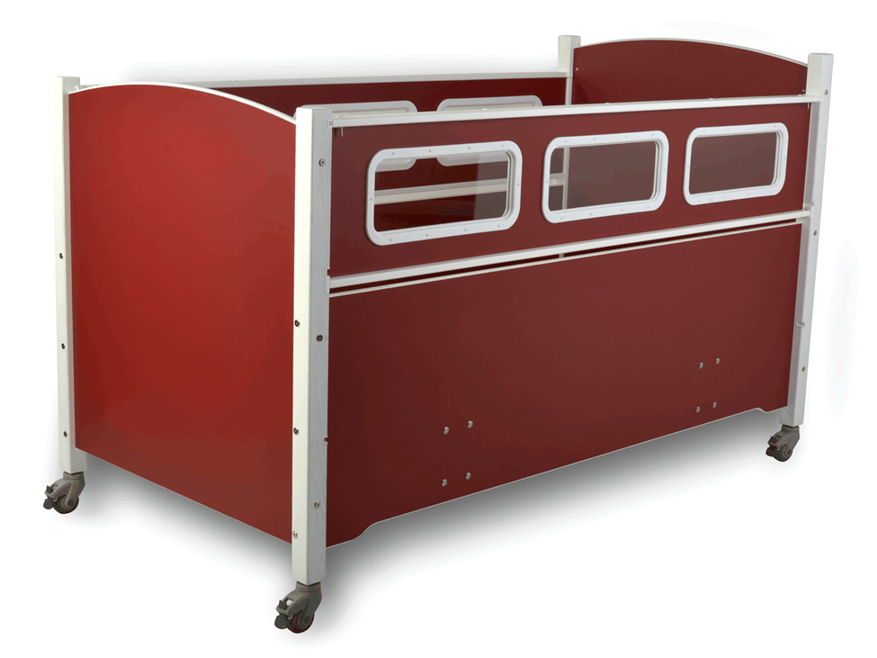SleepSafe MEDIUM bed in red finish with white trim.