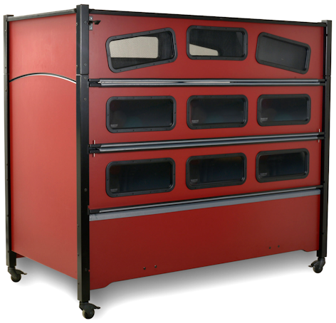 SleepSafe EXTENSION bed in red finish and black trim.