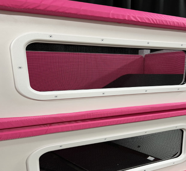 Closeup of the mesh windows on a SleepSafe bed.